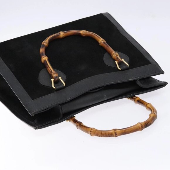 GUCCI Bamboo Hand Bag Suede Leather Black Gold 002 1186 0260 Auth ep10501 - Picture 7 of 16